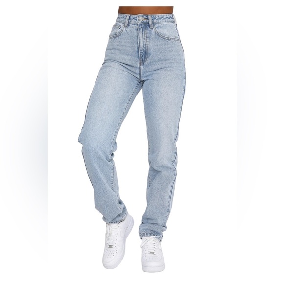 Who's That Girl Straight Leg Denim Jeans Washed Blue - Picture 6 of 9